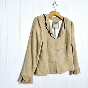 Sherry Michals Tan Suede Jacket Ruffle Trim Carmel By The Sea Womens Petite S